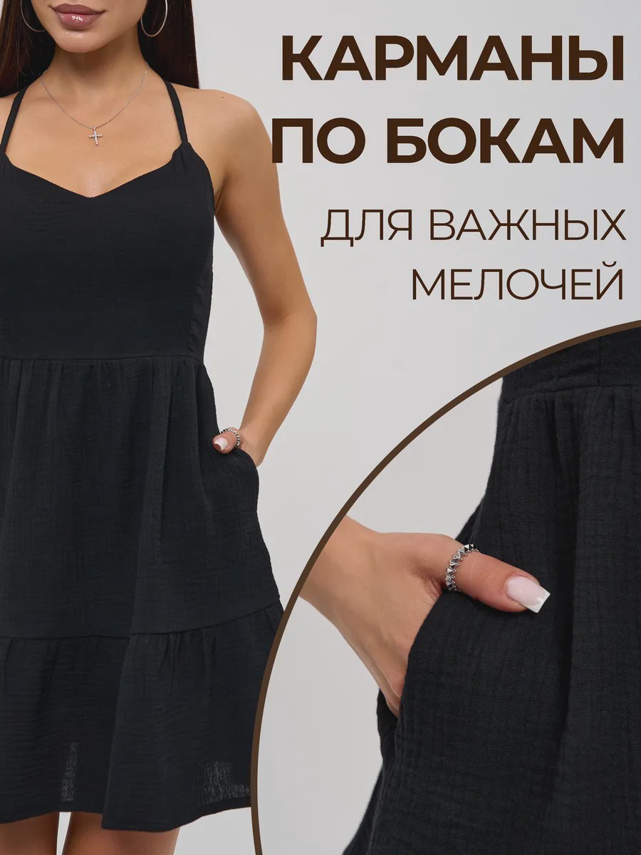 Летний сарафан мини с бантом из муслина - Olivia - image 9