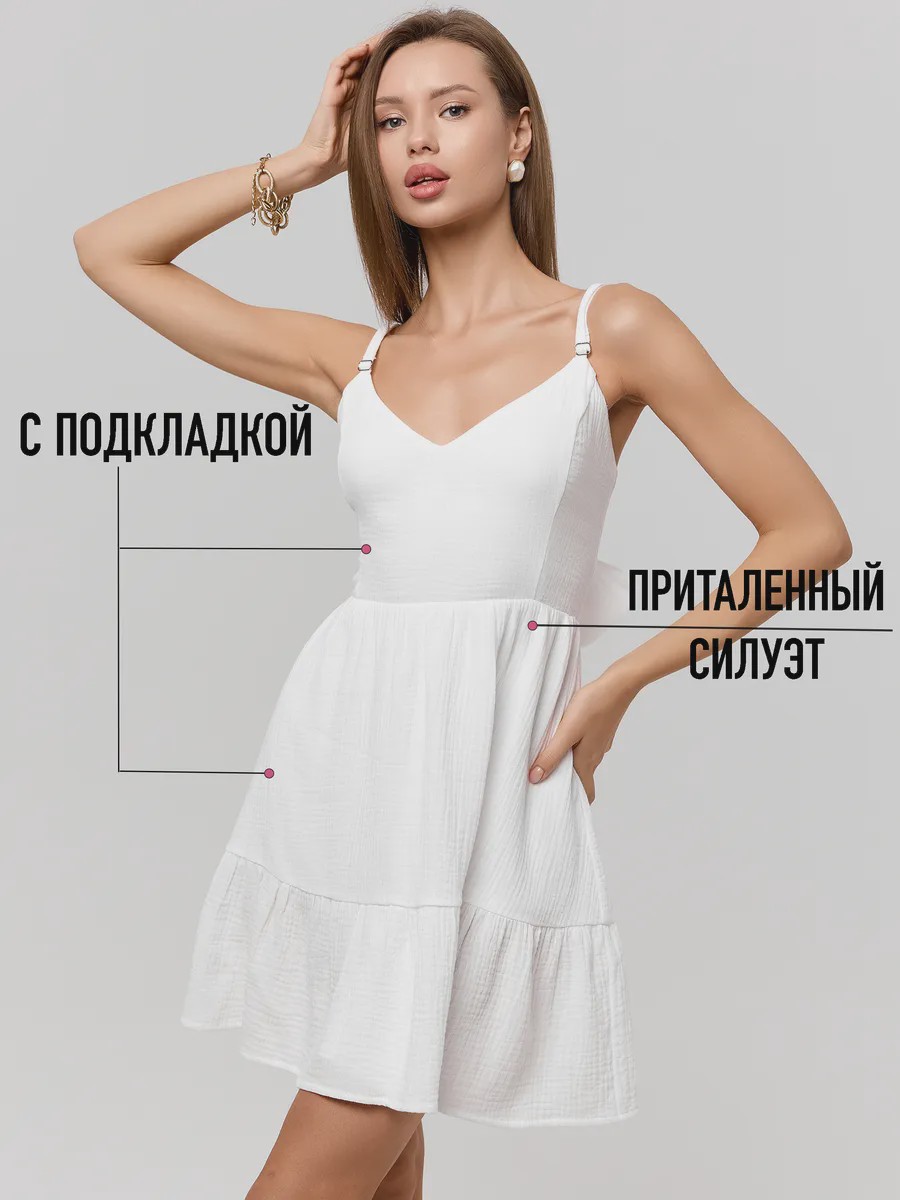 Летний сарафан мини с бантом из муслина - Olivia - image 5