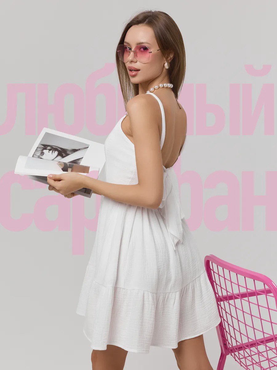 Летний сарафан мини с бантом из муслина - Olivia - image 12